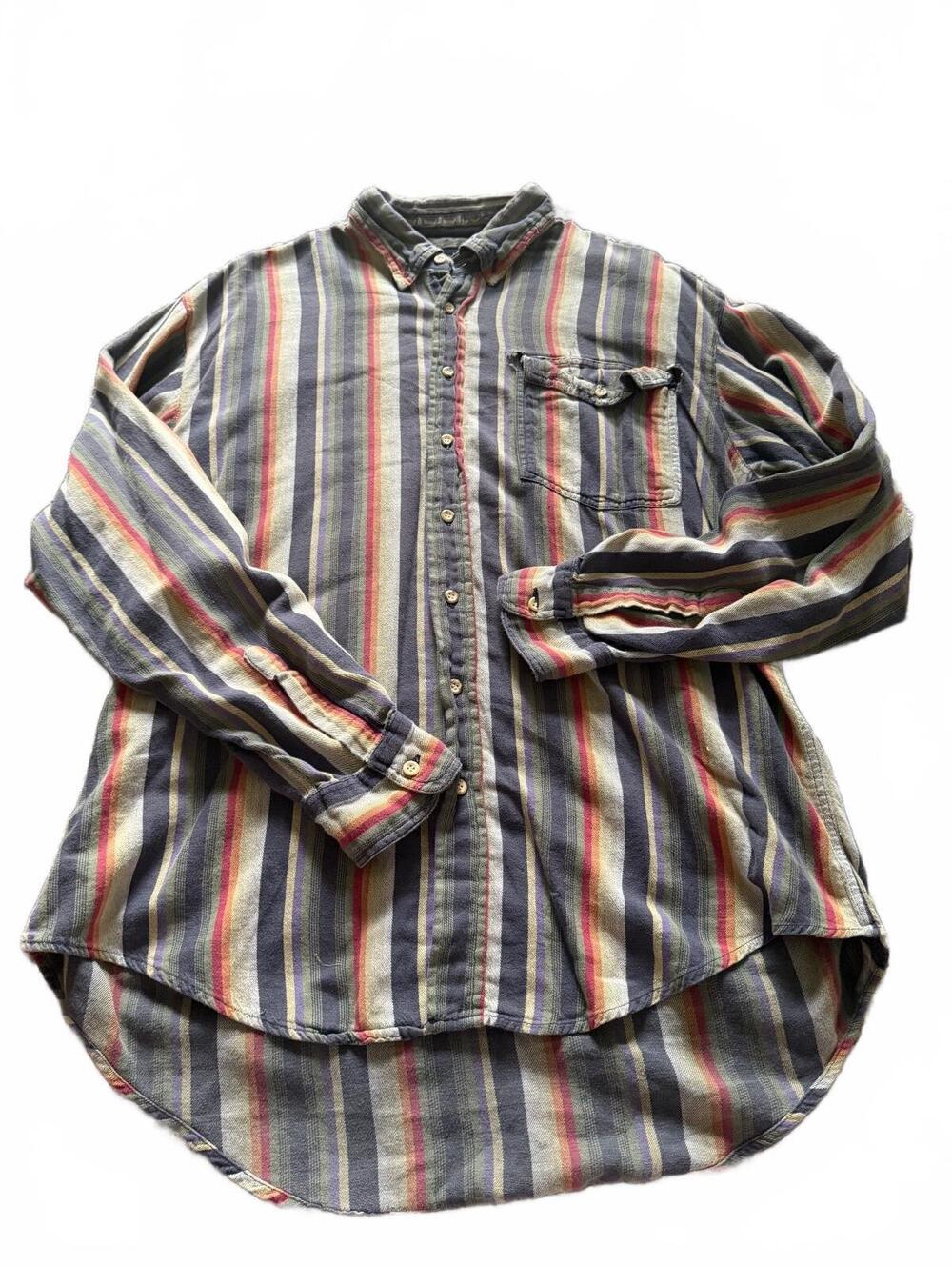 Vintage Woolrich Large Multicolor Striped Flannel Button Down Shirt Distressed